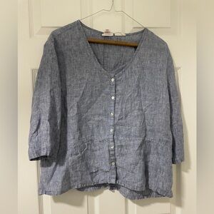 Sigrid Olsen Light Blue Linen Blouse boxy lagenlook